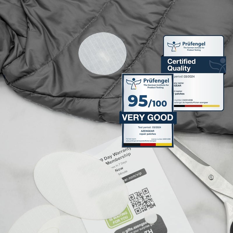 aZengear Repair Patches for Jackets, Tent, Shoe Toe, Air Mattress, Inflatables, PVC Gear - Waterproof, Self-Adhesive, Tear-Cold-Heat-Resistant, Down Puffer Coat (11 Pcs, White) - Image 5